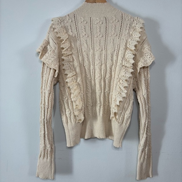 Piper & Scoot Cream Boho Cottagecore Crochet Mock Neck Cable Knit Sweater Size M - Picture 7 of 7